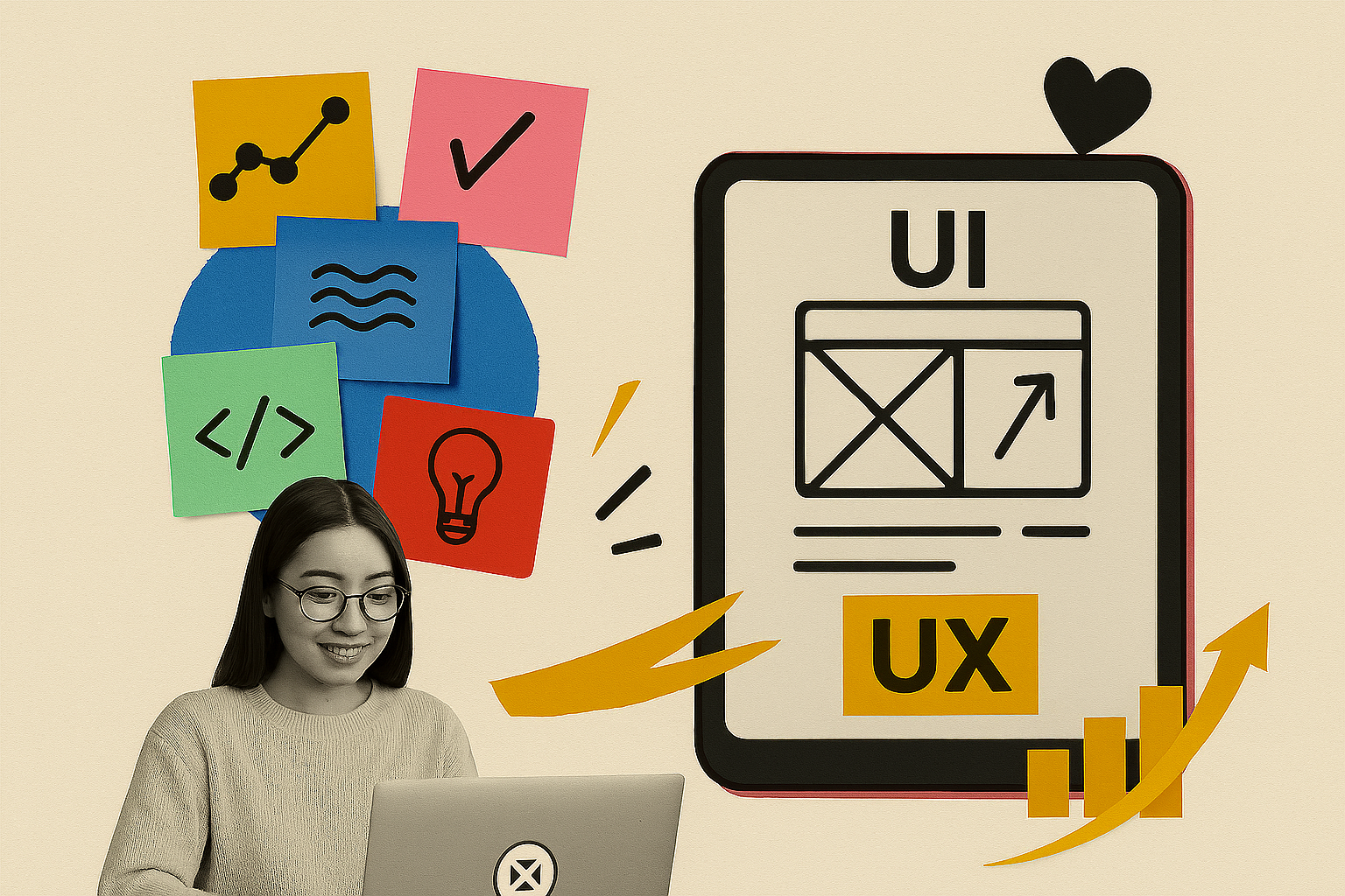 Diseñadora UX/UI trabajando con wireframes