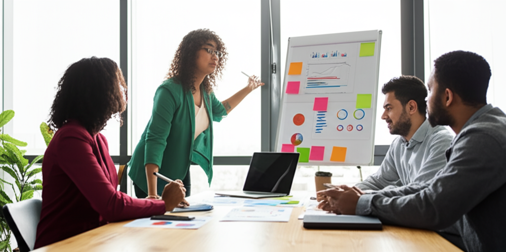 Equipo trabajando en estrategia
